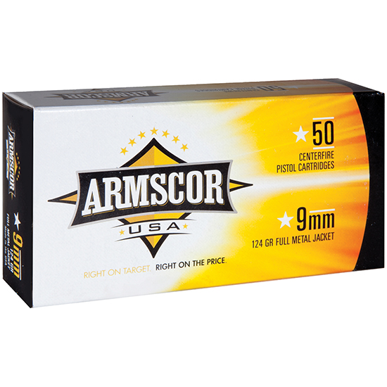ARMSCOR AMMO 9MM 124GR FMJ 50/20 - Ammunition
